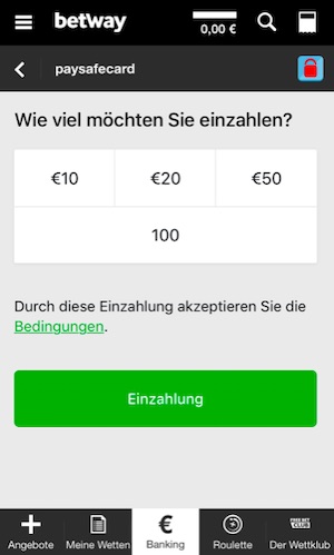 Betway Paysafecard Einzahlung