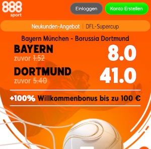 888sport Bayern Dortmund Super Cup Quoten