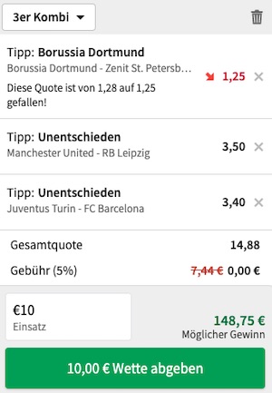 Champions League Kombiwette bei Tipico