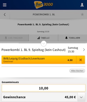 Powerkombi Bet3000 Wettschein