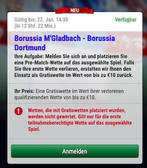 Gladbach Dortmund risikofreie Wette