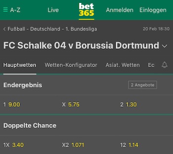 Bet365 Schalke Dortmund Quoten