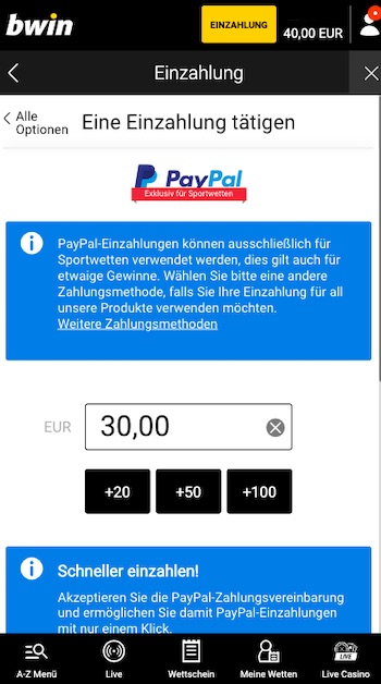 Bwin PayPal nur für Sportwetten