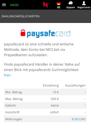 Neobet Paysafecard Einzahlung