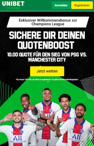 Unibet PSG Man City Quotenboost