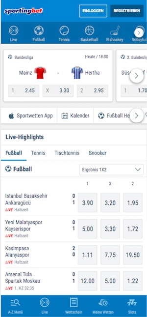 Mobile Webseite Sportingbet