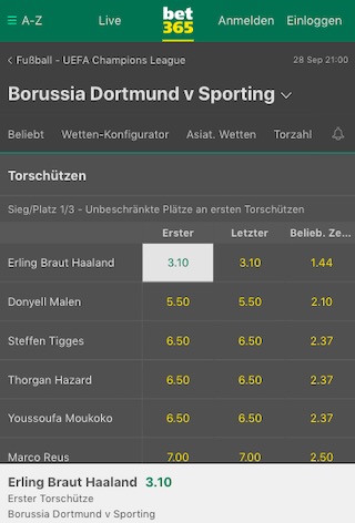Haaland BVB Sporting Bet365