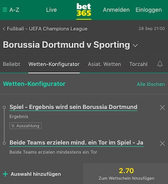 Dortmund Sporting Bet365 tipp