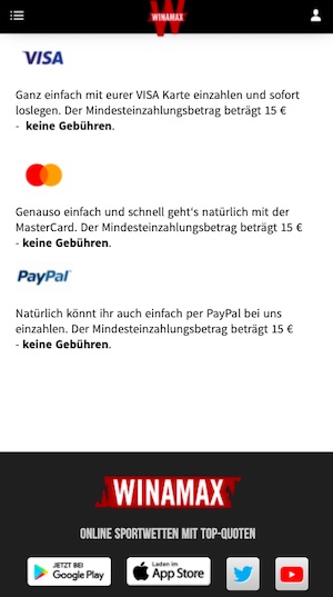PayPal Einzahlung Winamax