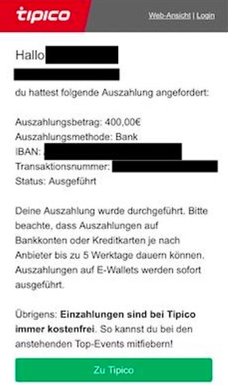 Auszahlung bei Tipico