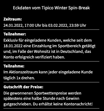 Tipico Winter Spin Bedingungen