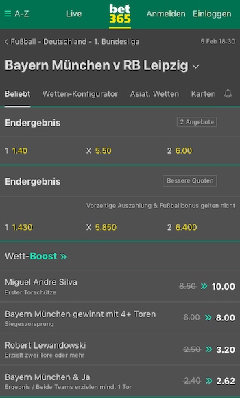 bet365 bayern leipzig boost