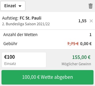 St. Pauli Aufstieg Quote Tipico