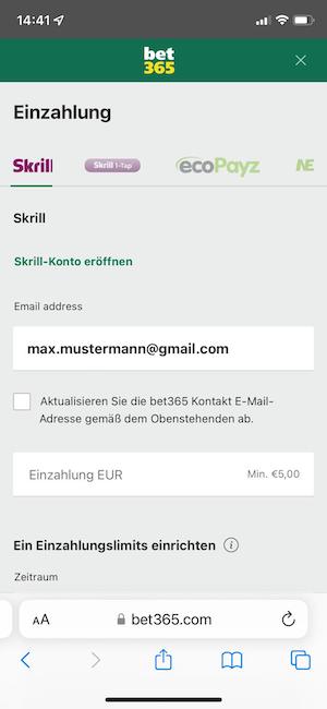 Einzahlung bei Bet365