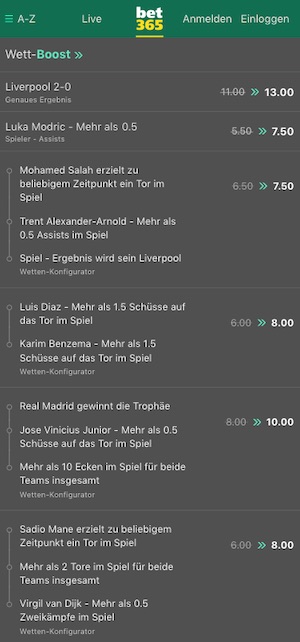 Liverpool vs Real Madrid Wett Boosts bei bet365