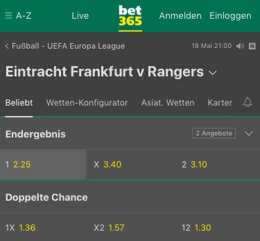 Eintracht Frankfurt Rangers FC Quoten bet365