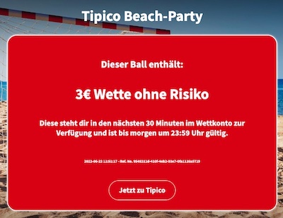 Tipico Beach Party Preis: 3€ Wette ohne Risiko