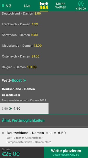 Bet365 Deutschland Europameister sieger Boost