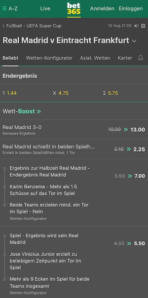 Real Madrid vs Frankfurt Wett Boosts bei bet365