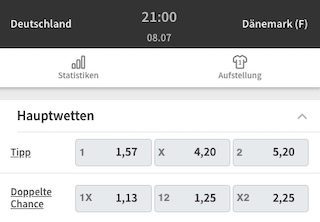 Frauen EM 2022 Deutschland vs Dänemark Quoten bei Tipico