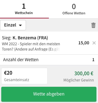 Tipico Benzema WM Torschützenkönig Wette