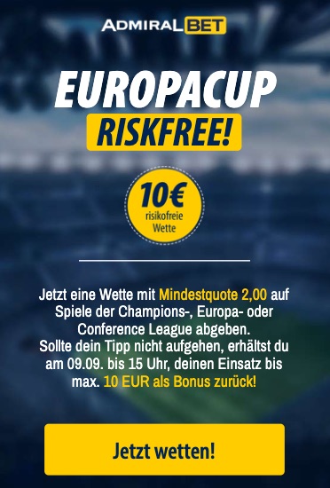 10€ Wette ohne Risiko zum Europacup bei ADMIRALBET