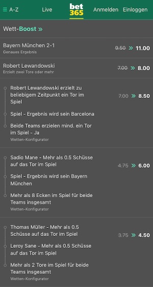 bet365 Quotenboost zu Bayern vs Barca