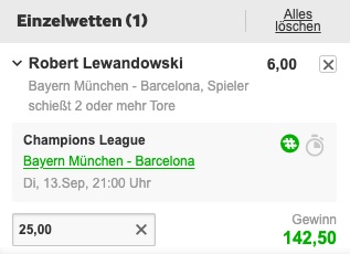 Lewandowski erzielt 2 Tore oder mehr bei betway