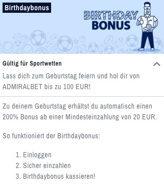 ADMIRALBET Birthday Bonus 100€