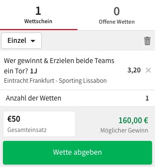 Tipico Tipp zu SGE vs Sporting