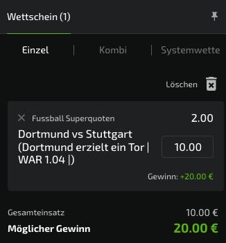 Dortmund Stuttgart Superquote Mobilebet