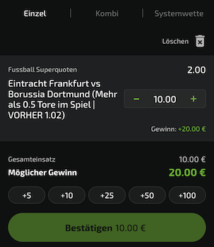 Mobilbet bringt für Frankfurt vs BVB Die Superquote