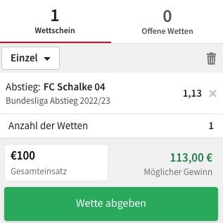 Buli Abstiegquote Schalke Tipico