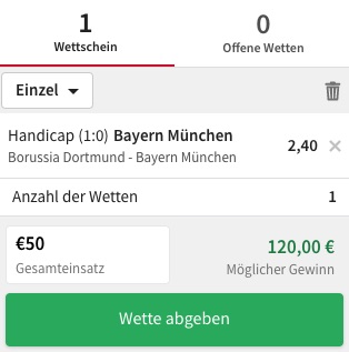 Bayern Wette vs Dortmund bei Tipico
