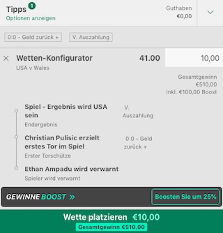 Bet365 WM Wette Konfigurator