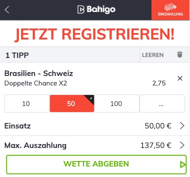 Bahigo Schweiz Brasilien Wett Tipp