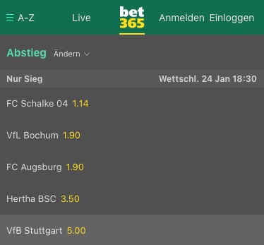 bet365 Quoten Schalke Abstieg