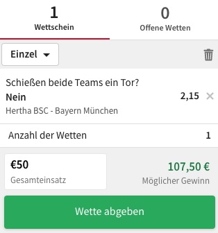 Hertha vs Bayern Quote Tipico