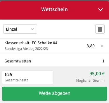 Tipico Schalke Klassenerhalt Quoten