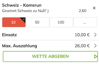 Schweiz - Kamerun Wettschein von Bahigo