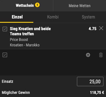 Kroatien vs Marokko Quotenboost bwin