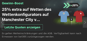 Manchester City vs Liverpool bet365 Wett Boost