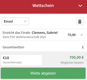 Tipico Dart Tipp auf Gabriel Clemens